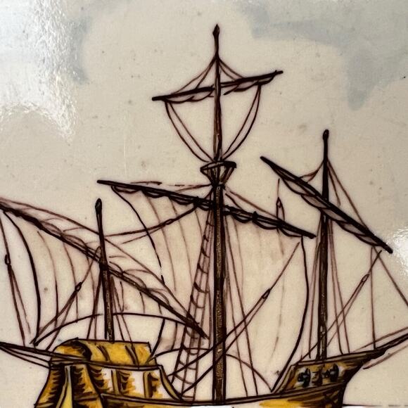 Portuguese Tile Ship Caravela Secula Handpainted Battistini de Maria de Portugal - Picture 11 of 12